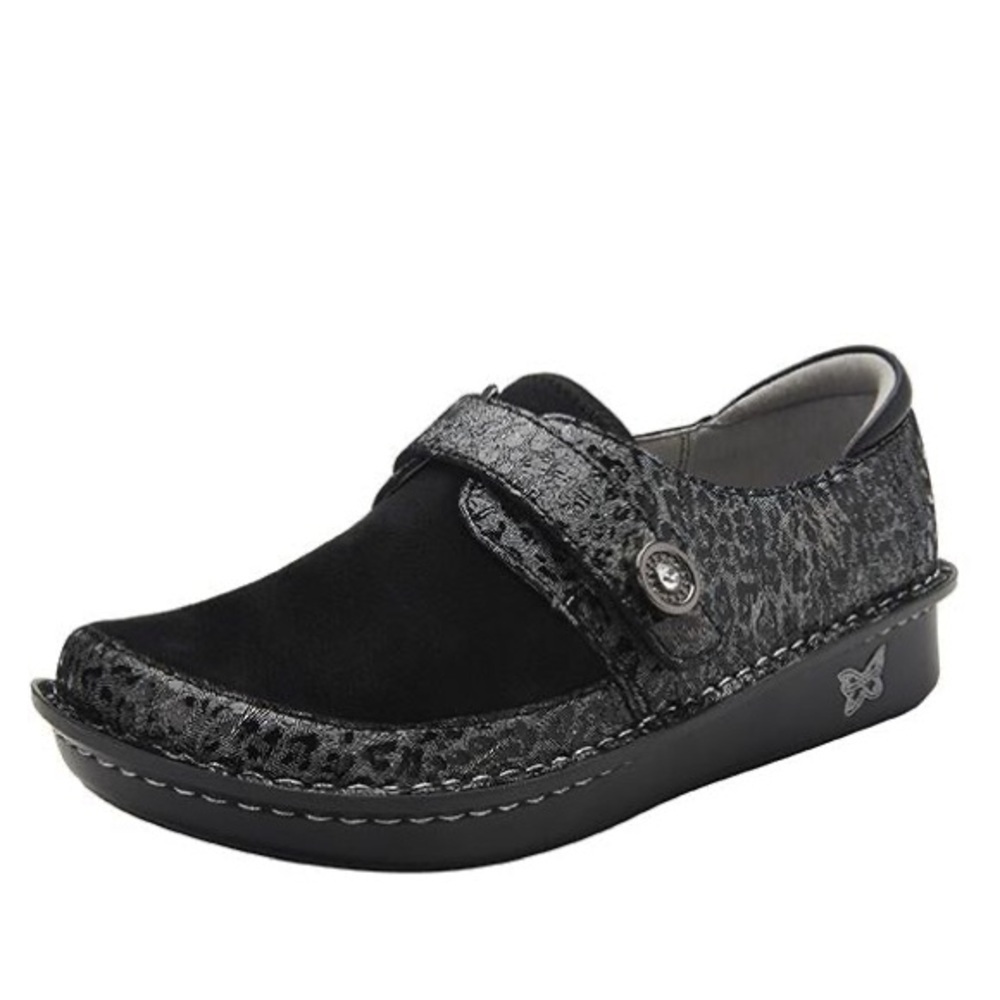 Like New Alegria Shoes Black Suede with Leopard Print - Leather Size 41 or 9